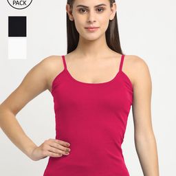 Friskers Women Pack Of 3 Solid 180 GSM Cotton Rib Camisoles-image-73
