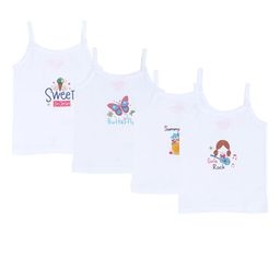 DYCA Girls Pack Of 4 White Printed Cotton Camisoles-image-67