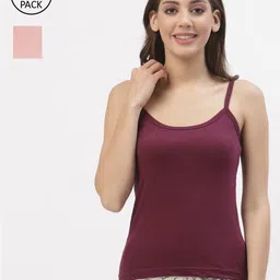 Floret Women Pack of 2 Peach & Magenta Solid Cotton Camisoles-image-59