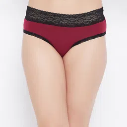 Clovia Women Maroon Solid Cotton Hipster Briefs-image-69