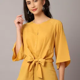 Crozo By Cantabil Mustard Yellow Cinched Waist Top-picture-50