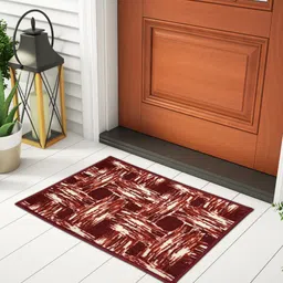 SPACES dark-Red & Cream-Colored Printed Anti-Skid Doormat-9
