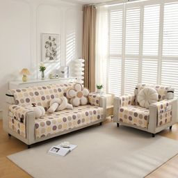 HOKIPO Brown & Beige Printed Polyester 1 Seater Sofa Seat Mat with Pockets-22