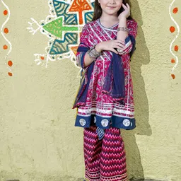 Naughty Ninos Girls Ethnic Motifs Printed Angrakha Kurta With Palazzos & Dupatta-picture-18
