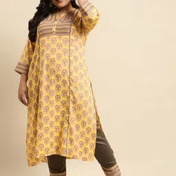 RANGMAYEE Women Yellow Floral Printed Regular Liva Kurta with Palazzos-image-16
