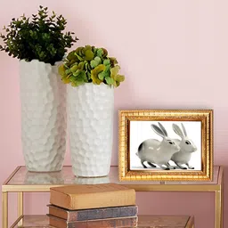 Hawai Gold Toned & White Rabbits Wooden Rectangular Photo With Frame-image-64