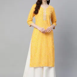 Readiprint Fashions Women Yellow Pure Cotton Leheriya Embroidered Thread Work Kurta-picture-47