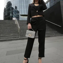 Dlanxa Women Black Solid Single-Breasted 2 Piece Formal Suit-image-22