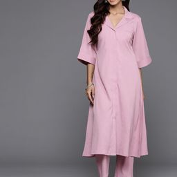 Varanga Women Solid Regular Silk Crepe Kurta with Trousers-picture-20
