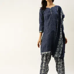 Rajnandini Navy Blue & Grey Cotton Blend Printed Unstitched Dress Material-image-32