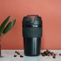 YELONA Black Hot & Cold Stainless Steel Travel Coffee Mug With Lid & Straw 480 ML-image-13