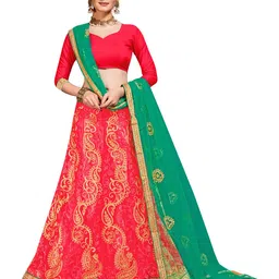 MANVAA Pink & Green Thread Work Semi-Stitched Lehenga & Unstitched Blouse With Dupatta-image-73