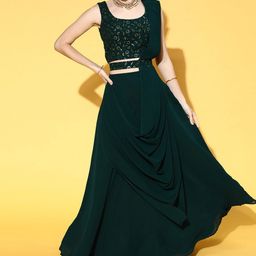 KALINI Embroidered Thread Work Semi-Stitched Lehenga & Unstitched Blouse With Dupatta-image-27