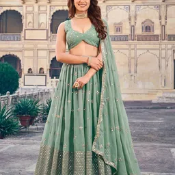Fusionic Embroidered Sequinned Semi-Stitched Lehenga & Unstitched Blouse With Dupatta-picture-26