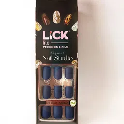 LICK 24 Pcs Matte Reusable Artificial Nails with Application Kit - Navy Blue image 5
