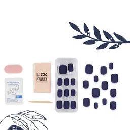 LICK 24 Pcs Matte Reusable Artificial Nails with Application Kit - Navy Blue image 2