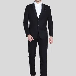 TAHVO Men Black Solid Single-Breasted Two-Piece Suit-image-26