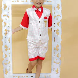 BAESD Boys Checked Waistcoat Shirt, Bow-Tie & Shorts Four-Piece Suit-image-54