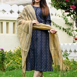 Peachmode Floral Regular Pure Cotton Kurta with Trousers & With Dupatta-picture-32