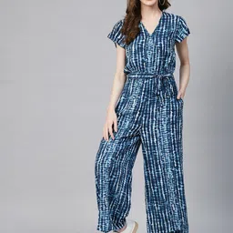 StyleStone Blue & White Tie & Dye Printed Basic Jumpsuit-33