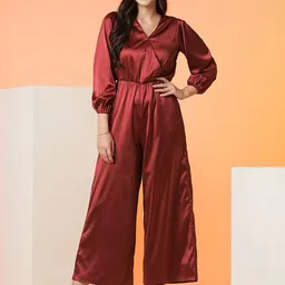 Globus Maroon V-Neck Basic Jumpsuit-image-96