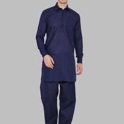 ROYAL KURTA Men Navy Blue Pathani Kurta with Salwar Set-image-58