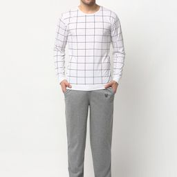 VIMAL JONNEY Men White & Grey Checked Night Suit-5