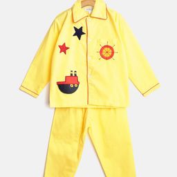Kids Clan Unisex Kids Yellow Solid Night Suit-image-65