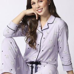 I like me Women Lavender Pure Cotton Printed Night Suit-image-87