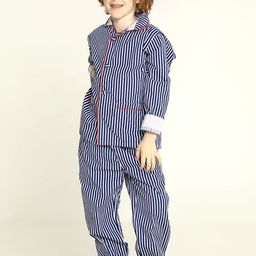 Cherry Crumble Boys and Girls Blue Striped Snuggly Nightsuit-picture-41