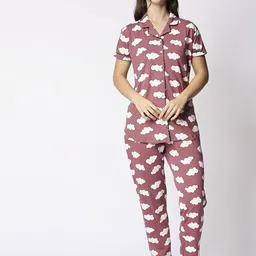 I like me Women Brown Self Design Printed Night Suit-10