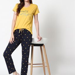 Zeyo Women Yellow & Navy Blue Printed Night Suit-image-96