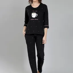 NUEVOSDAMAS Graphic Printed Three-Quarter Sleeves Pure Cotton Night suit-image-67