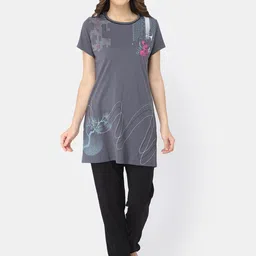 Bell Paper Women Grey & Black Printed Night suit-picture-52
