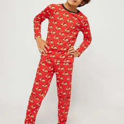 frangipani Boys Red & Black Printed Cotton Night suit-picture-2