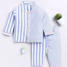 Clt.s Unisex Vertical Striped Peter Pan Collar Pure Cotton Shirt With Pyjamas-image-26