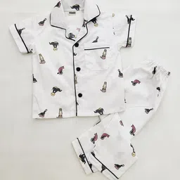 Freesia Array Kids Conversational Printed Lapel Collar Pure Cotton Shirt With Pyjamas-image-21