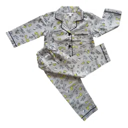 Freesia Array Kids Lapel Collar Long Sleeves Printed Pure Cotton Night suit-image-28