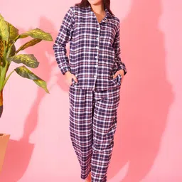 DEBONATELLA Checked Lapel Collar Woollen Cotton Shirt With Pyjamas-image-54