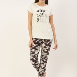 Sweet Dreams Women Off-White & Grey Camouflage Print Pure Cotton Night suit-image-103