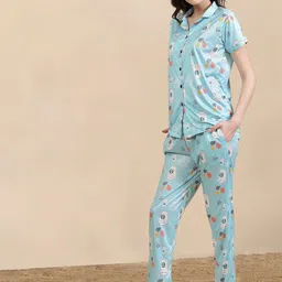 FABINALIV Graphic Printed Lapel Collar Shirt & Pyjama-picture-17