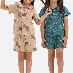 Growing Tree Girls Pack Of 2 Conversational Printed Pure Cotton Night Suit-picture-34