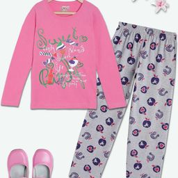 SINI MINI Girls 2 Pieces Conversational Printed Night Suit-image-56