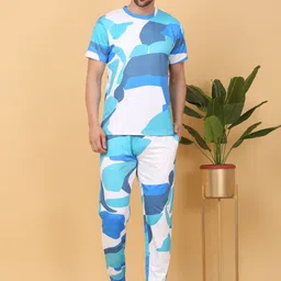 Sweet Dreams Blue & White Abstract Printed Round Neck Night suit-image-87