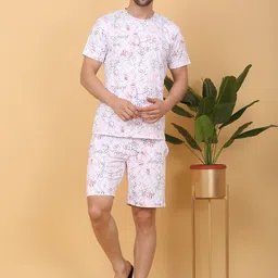 Sweet Dreams Men White & Pink Graphic Printed Round Neck T Shirt & Shorts-image-38