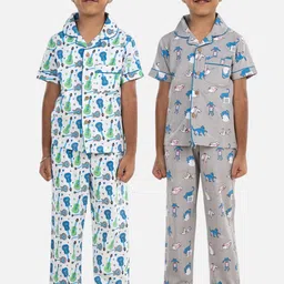 Growing Tree Boys Pack Of 2 Conversational Printed Pure Cotton Night suit-picture-32