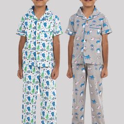 Growing Tree Unisex Kids White & Grey Printed Night suit-image-65