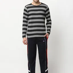 VIMAL JONNEY Men Black & Grey Striped Night suit-image-50