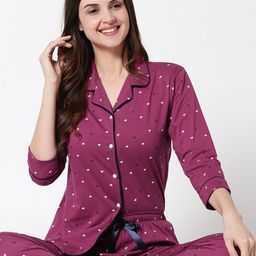 Zeyo Women Purple Printed Night suit-image-63