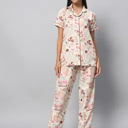 SEPHANI Conversational Printed Lapel Collar Night suit-image-96